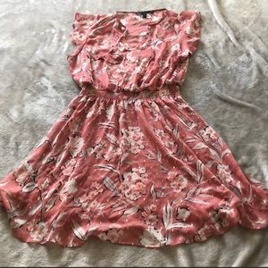 WHBM, Pink Floral Dress W/Smocking Sz S